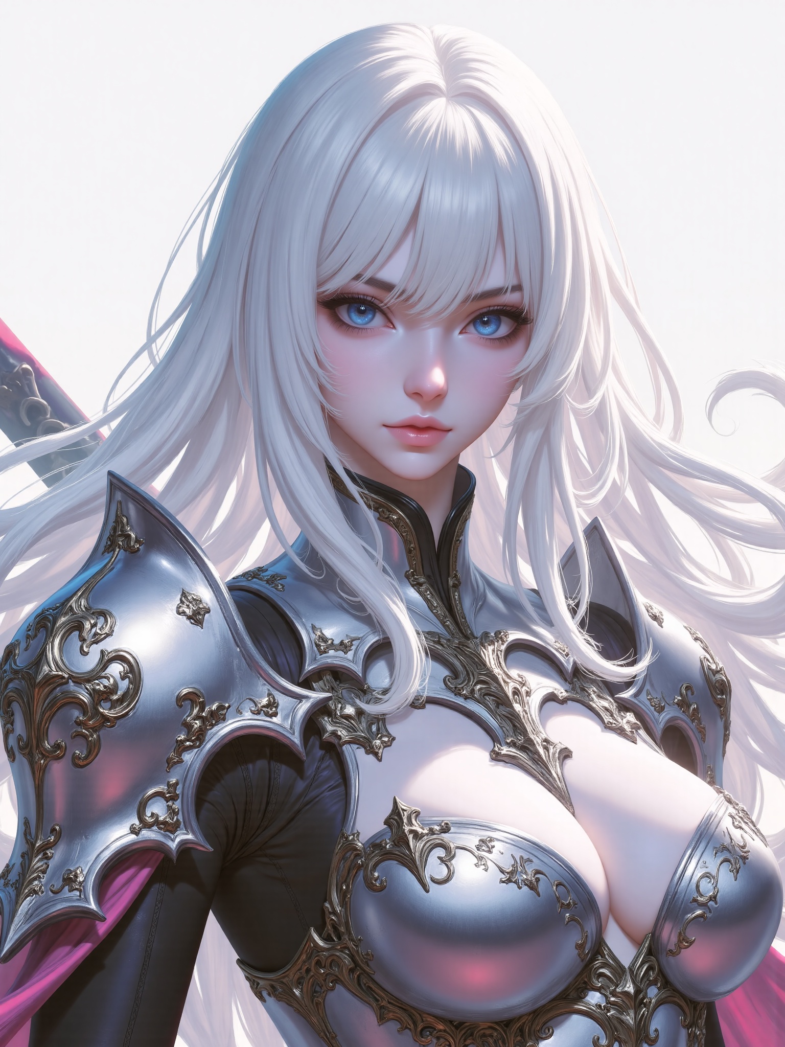 Thick paint,a girl with white long hair and blue eyes.,armor,