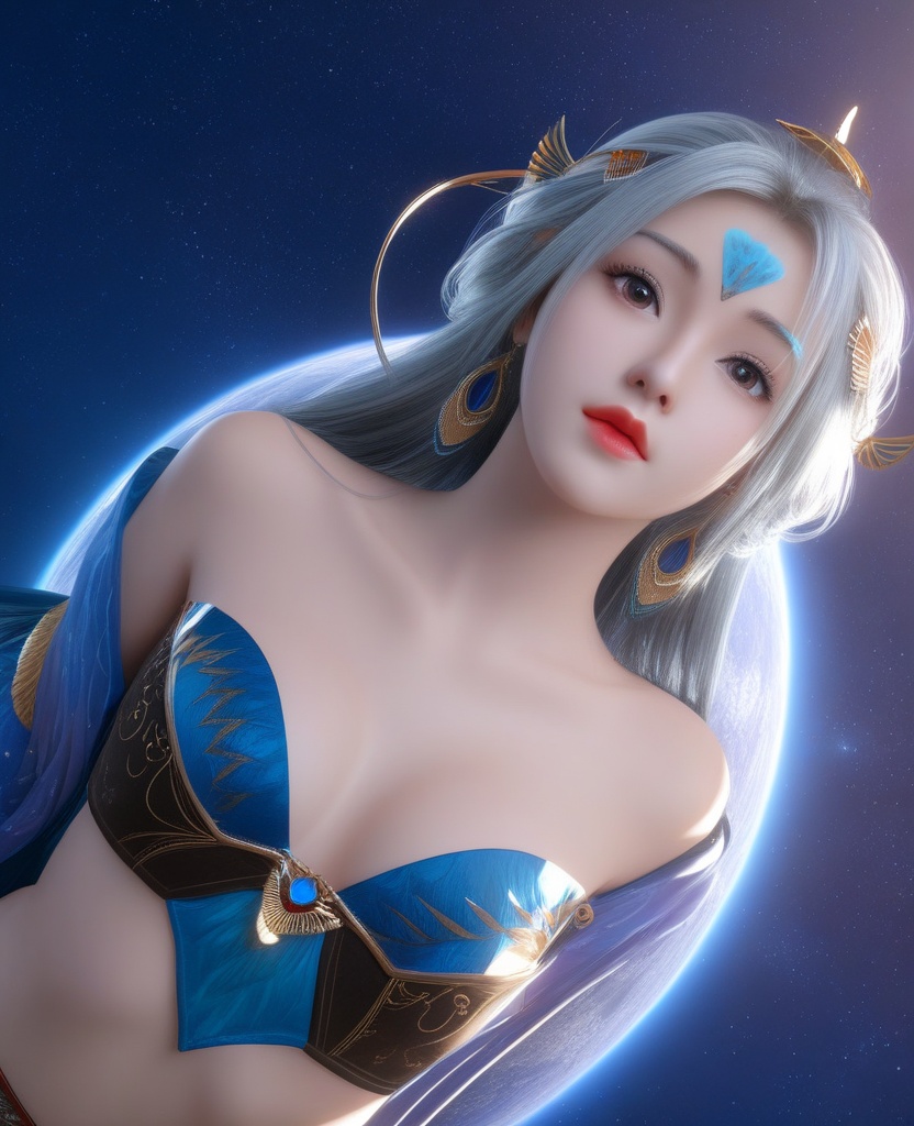 <lora:571-DA-XL-眷思量-奉眠:0.8>(,1girl, ,best quality, ),looking at viewer,masterpiece, (( , )),, realistic,science fiction,mole, ultra realistic 8k cg, crescent moon, (cleavage), (),