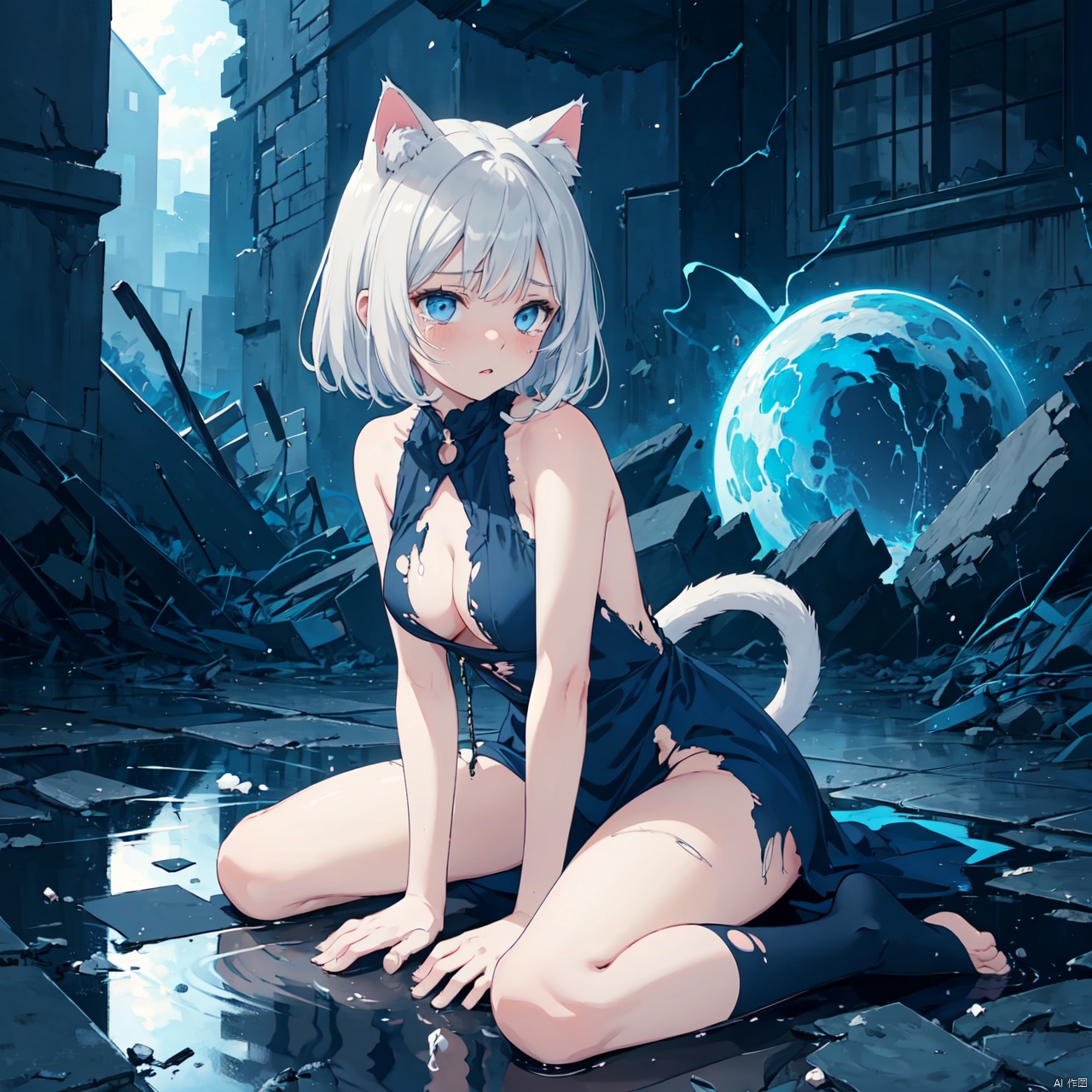 1 cat girl,  cat ears,  cat tail on Tensor.Art