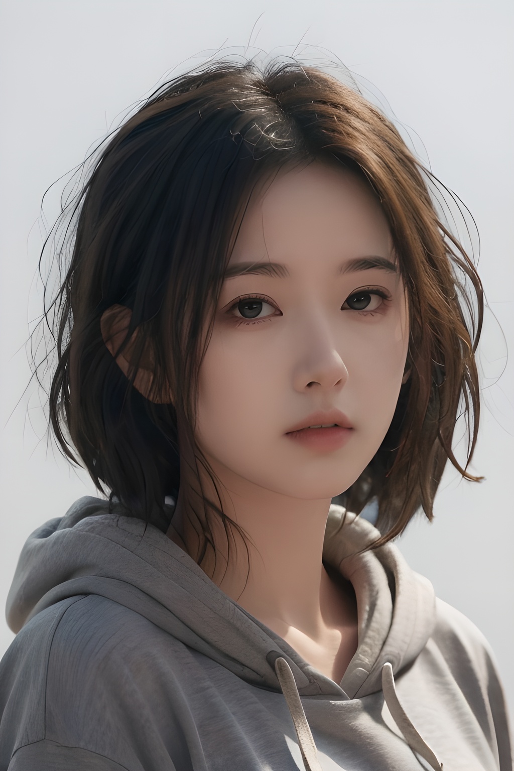<lora:0806_08:0.7>,simple background,hoodie,, 1girl,realistic,masterpiece, best quality, photorealistic, HDR,detail