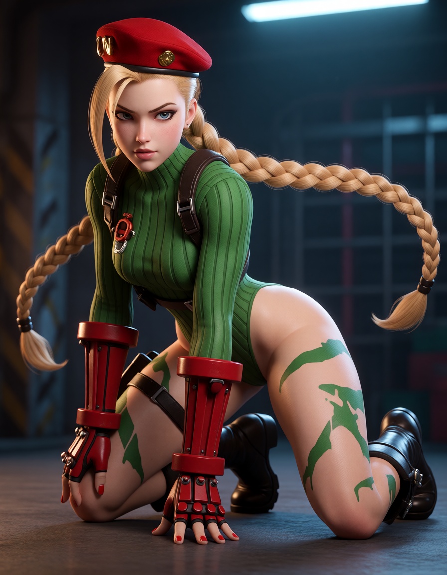 This is a digital CGI image of Cammy White,  full bodyshot,  dynamic pose on Tensor.Art