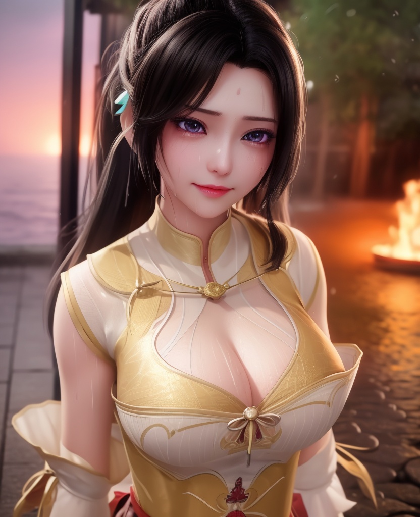 <lora:614-DA-炼气十万年-朴灵儿:0.8>(,1girl, ,best quality, ),looking at viewer,  ,,ultra detailed background,ultra detailed background,ultra realistic 8k cg,  ,masterpiece, (( , )), ultra realistic 8k cg, ,   crying with eyes open,    ,eyelashes,magic,hydrokinesis,sweat, wet, rain, ,       (cleavage), (),