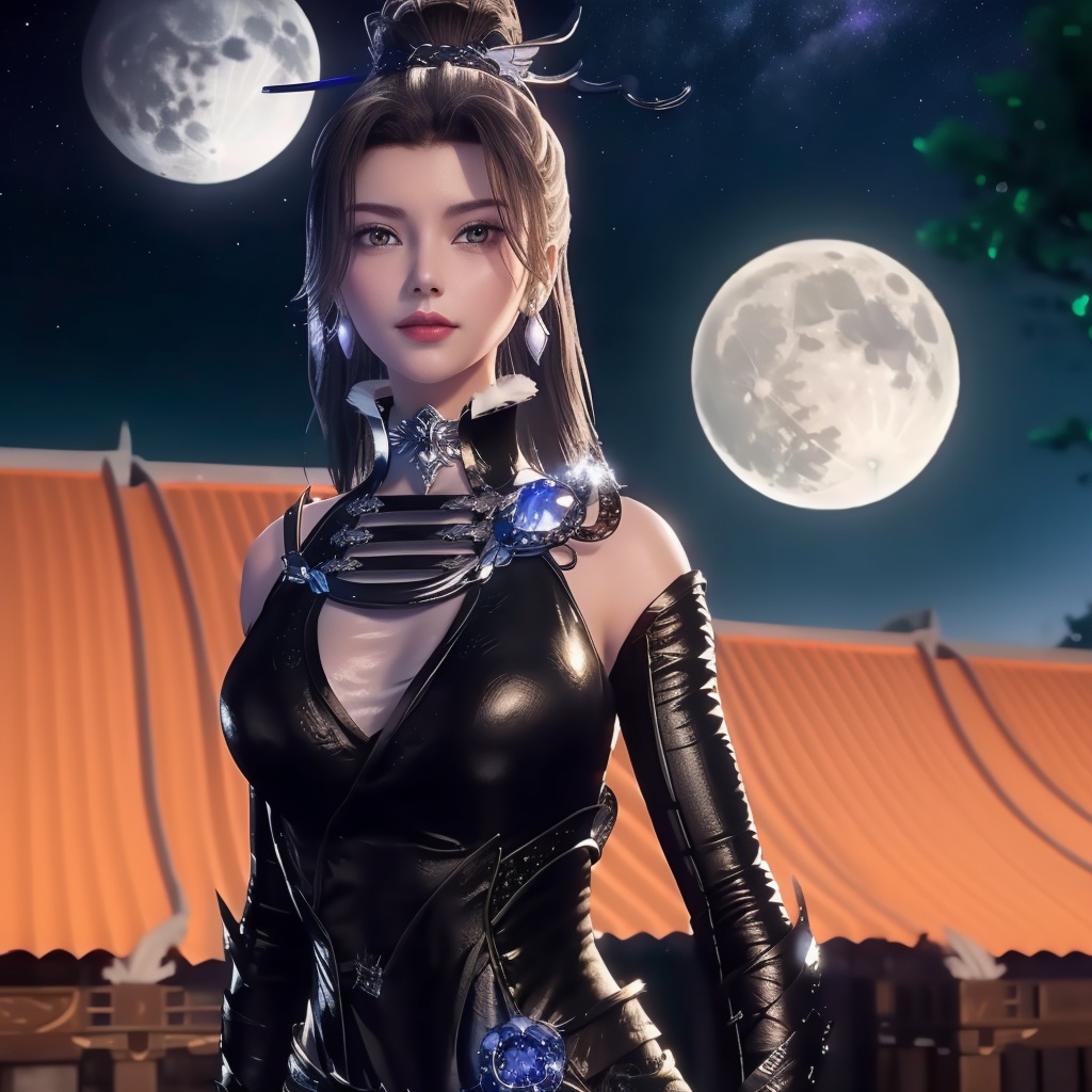 <lora:万界至尊-李雪衣-皮衣:0.8>, (,1girl, ,best quality, ),looking at viewer,masterpiece(,1girl,night, starry sky, milky way,outdoors, full moon,  night sky, darkness,  world of darkness, , ) ,ultra realistic 8k cg,   clean, masterpiece,     (( , )),, , , prestige, luxury, jewelry, diamond, gold, pearl, gem, sapphire, ruby, emerald, intricate detail, delicate pattern, charming, alluring, seductive, erotic, enchanting, hair ornament, necklace, earrings, bracelet, armlet,halo((, )), (), butterfly,