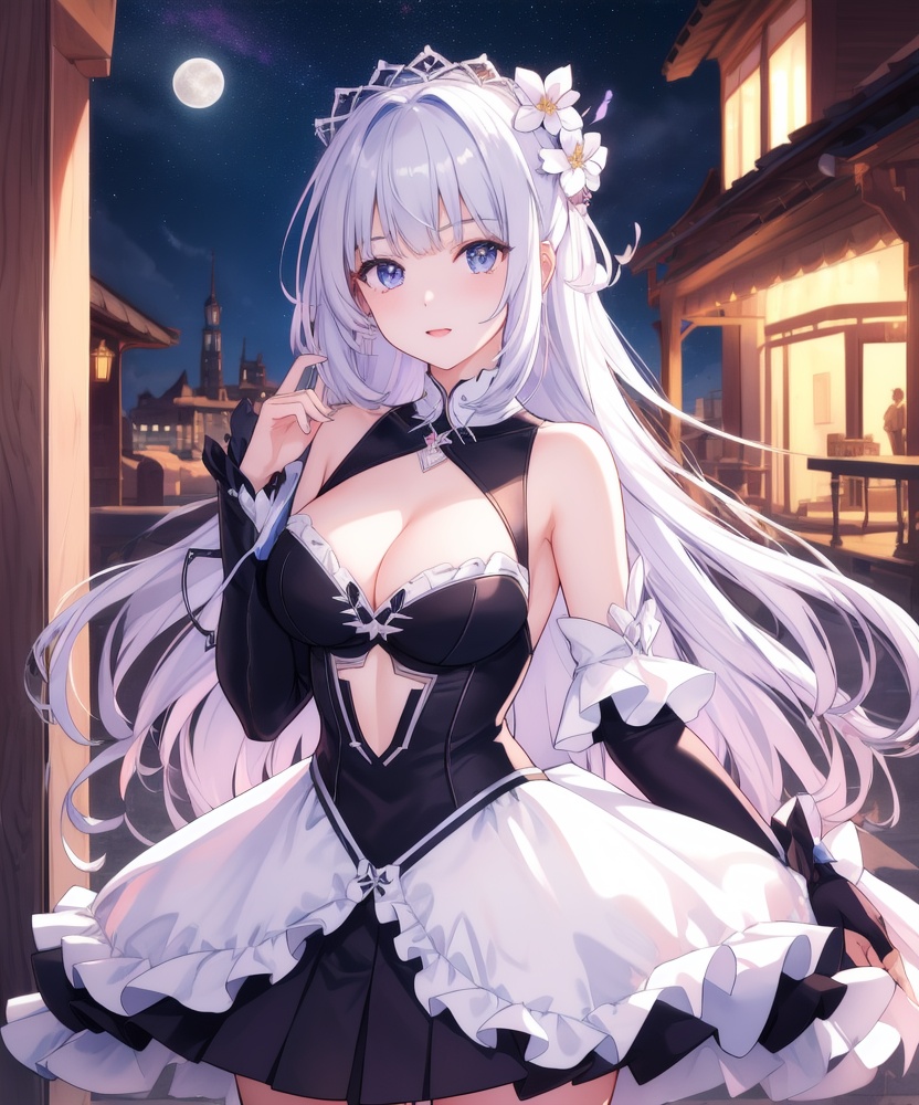 (,1girl, ,best quality, ),looking at viewer, <lora:457-DA-天启姬:0.8> ,ultra detailed background,ultra detailed background,ultra realistic 8k cg,, ,masterpiece, (( , )),, ,   ,   cure blossom, full moon,night,night sky,  (cleavage), (), ,,