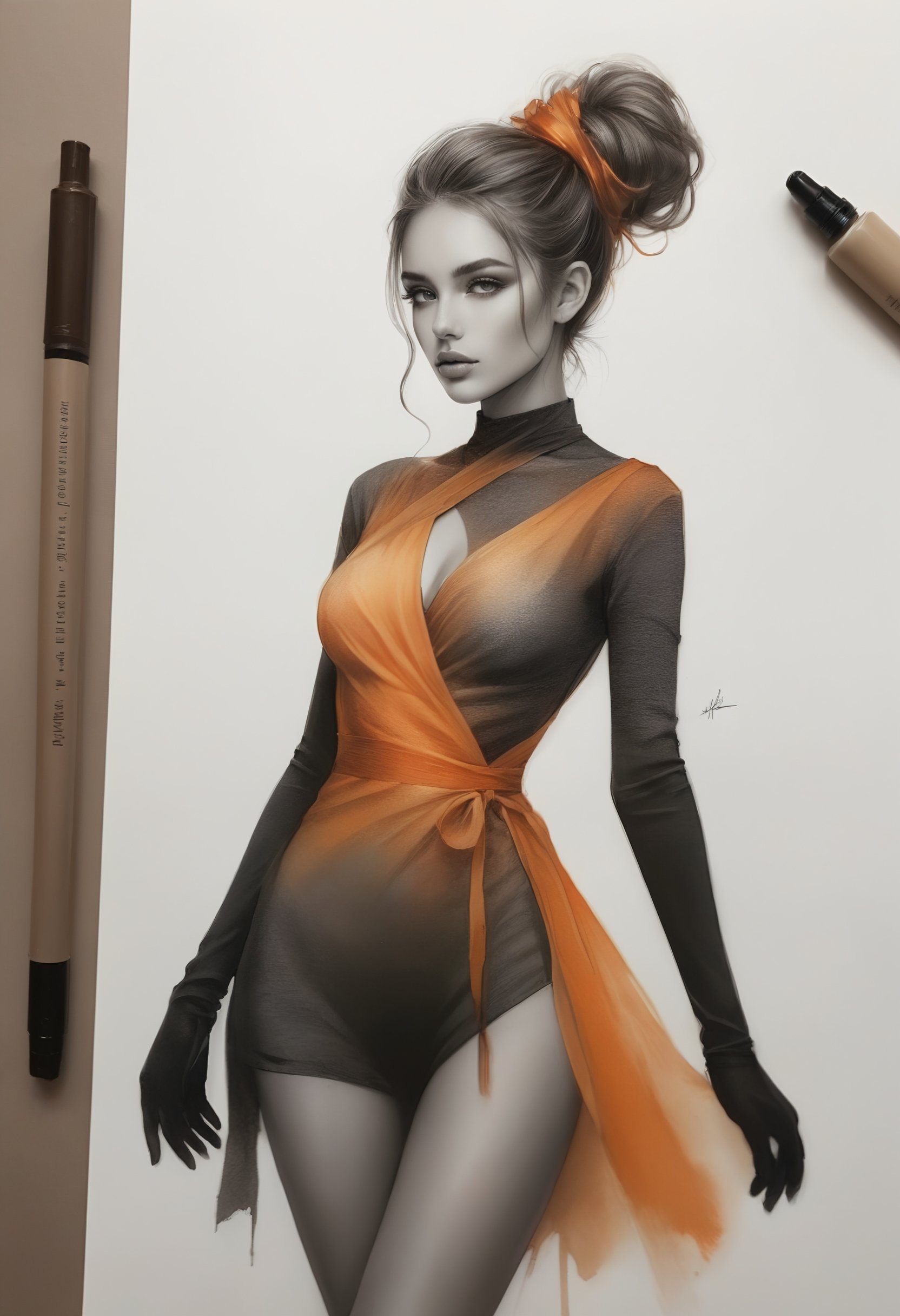 A Fashion shot (Silhouette Art),  breathtaking (photorealistic faetastic beauty extravaganza (alcohol ink sketch)). . glos...