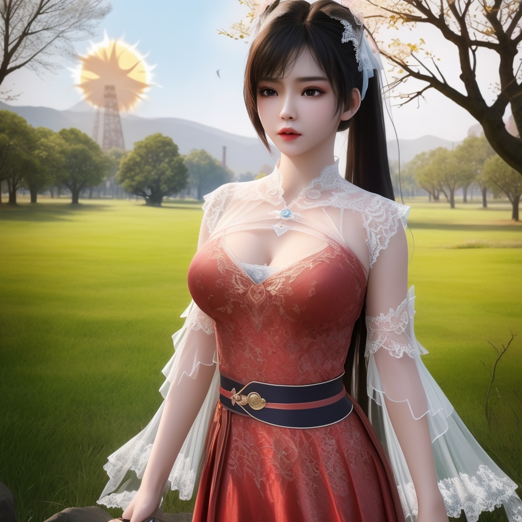 <lora:799-DA-神墓-楚钰:0.8>, (,1girl, ,best quality, ),,  ,, ultra realistic 8k cg,,masterpiece, (( , )), fiction,mole,  ,     ,see-through, lace, (cleavage),, (((, solo, sun, , bare_tree, )))