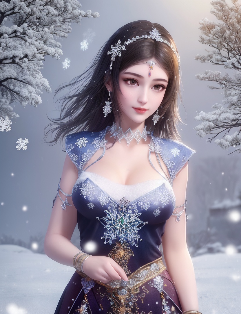 ultra realistic 8k cg, flawless, clean, masterpiece, professional artwork, famous artwork, cinematic lighting, cinematic bloom, perfect face, beautiful face, fantasy, dreamlike, unreal, science fiction,   lace, lace trim, lace-trimmed legwear, luxury, jewelry, diamond, gold, pearl, gem, sapphire, ruby, emerald, intricate detail, delicate pattern, charming, alluring, seductive, erotic, enchanting, hair ornament, necklace, earrings, bracelet, armlet,halo,autumn,((,1girl, pov,best quality, ))  , ((((1girl, solo,outdoors, large breasts,,snowflakes,  snow, snowing,   ))))    <lora:DA_BaiCai:0.7>