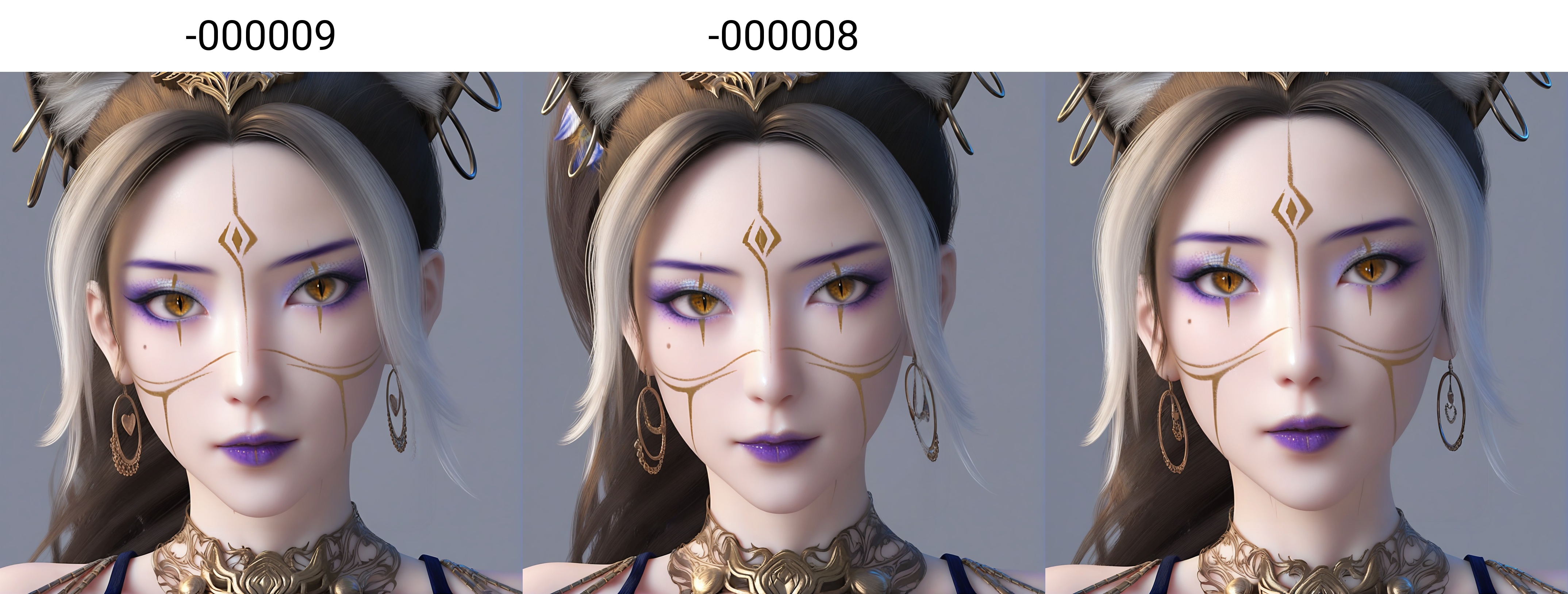 (score_9),portrait,(close-up),solo focus,(eye focus),<lora:凤羽-apony-000009:0.8>,fy,1girl,solo,long hair,braided ponytail,hoop earrings,streaked hair,animal ear fluff,cat ears,brown hair,hair ornament,purple lips,facial mark,layered necklaces,purple eyeshadow,scar across eye,brown eyes,forehead mark,feather hair ornament,<lora:perfect eyes_v1:0.8>,light blush,slit_pupils,bright_pupils,BREAKlooking at viewer,front view,<lora:e肤色滑块:0.25>,fair_skin,(pale_skin),(white skin),<lora:e色温:0.35>,light skin,(sweaty_skin),<lora:RealisticSkinv1_ponyv6_loraplus:0.3>,real skin,<lora:皮肤凹痕:1.2>,BREAKsimple background,grey background,ultra-detailed skin texture,detailed textures,4K ultra HD,sharp focus,high detail,natural lighting,high contrast,hearts,<lora:SDS-XL泛光调节器_v1.0:1>,Volumetric Lighting,Tyndall effect,