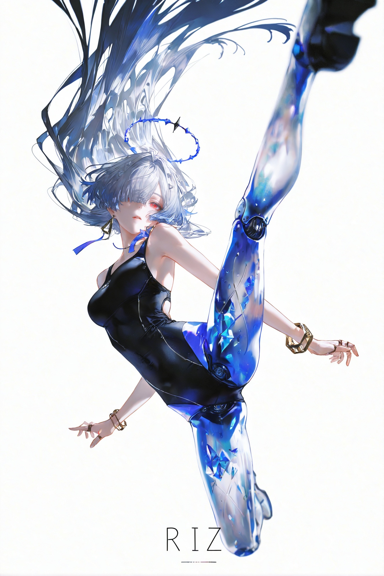 WJBZ,Realistic illustration,simple background,white background,wire,dynamic composition,out-of-focus effect,artistic out-of-focus,retro filter,texture brushstrokes,The edges of the lines are highly saturated and out of focus,accessories,dynamic composition,large perspective,the whole body,(artist:   quasarcake:0.8),depth of field,extreme aesthetic,(wlop:0.6),wanke,rella,wanke,masterpiece,best quality,good quality,newest,year 2024,year 2023,very aesthetic,absurdres,Visual impact,perspective composition,A shot with tension,ultra-high resolution,32K UHD,sharp focus,best quality,masterpiece,Emotionalization masterpiece,unconventional supreme,masterful details,with a high end texture,in the style of fashion photography,(Visual impact:1.2),giving the poster a dynamic and visually striking   appearance,impactful picture,offcial art,colorful,splash of color,movie perspective,masterpiece,best quality,amazing quality,very aesthetic,absurdres,best quality,newest,masterpiece,best quality,good quality,(((artist:Miv4t))),alternate costume,solo,looking at viewer,blush,contemporary,character name,female woman,white background,one_piece_swimsuit,\\\\\\\\\,masterpiece,best quality,1girl,\,\\\\\\\\\,<lora:Mornye-will-Tanger:0.8>,Mornye \(Wuthering Waves\),see-through legs,1girl,halo,jewelry,long hair,hair over one eye,earrings,grey hair,bracelet,red eyes,crotch joints,lower body prosthesis,full body,kick strike,falling,