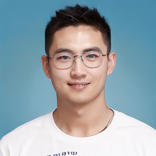 1 men with short hair,the background is blue,<lora:nan:1>,with a smile,rough crazy,realistic,wear glasses,