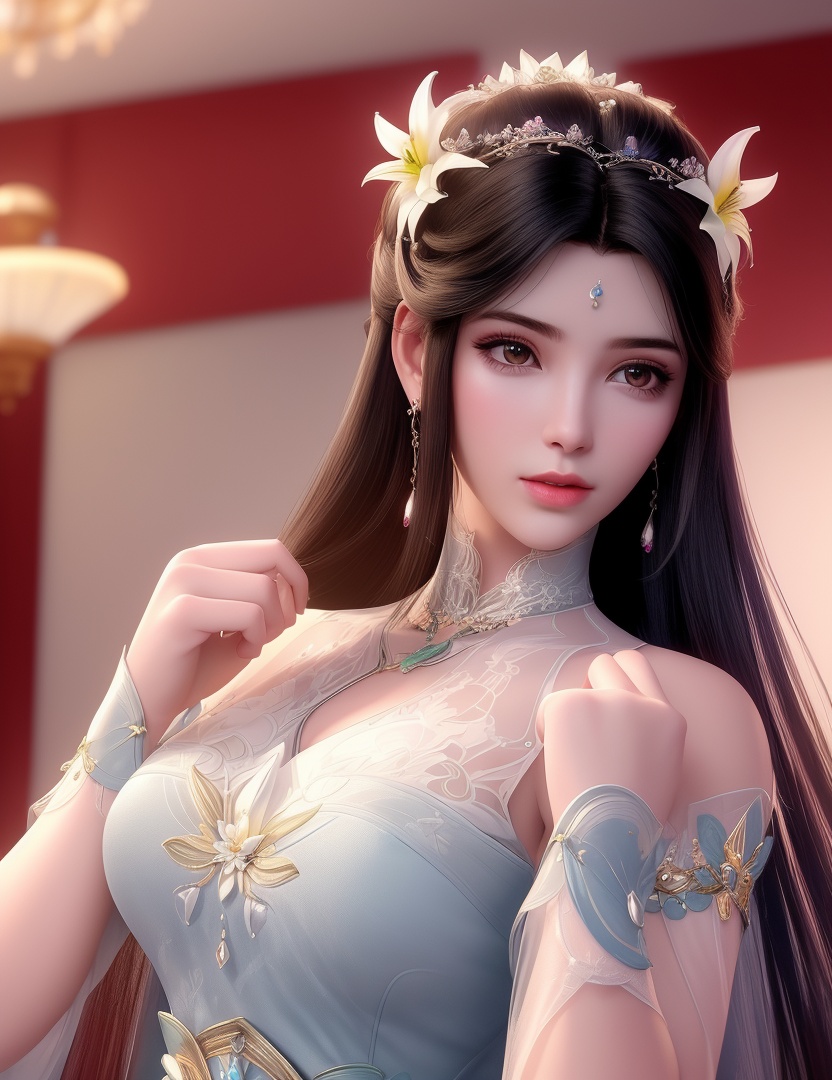ultra realistic 8k cg, picture-perfect face, flawless, clean, masterpiece, professional artwork, famous artwork, cinematic lighting, cinematic bloom, perfect face, beautiful face, fantasy, dreamlike, unreal, science fiction,  beautiful clothes, lace, lace trim, lace-trimmed legwear,  (rich:1.4), prestige, luxury, jewelry, diamond, gold, pearl, gem, sapphire, ruby, emerald, intricate detail, delicate pattern, charming, alluring, seductive, erotic, enchanting, hair ornament, necklace, earrings, bracelet, armlet,halo((,1girl, pov,))(((,lily \(flower\),  1girl, spring_\(season\), solo,looking at viewer, ))) <lora:DA_XiaoXunEr:0.6>
