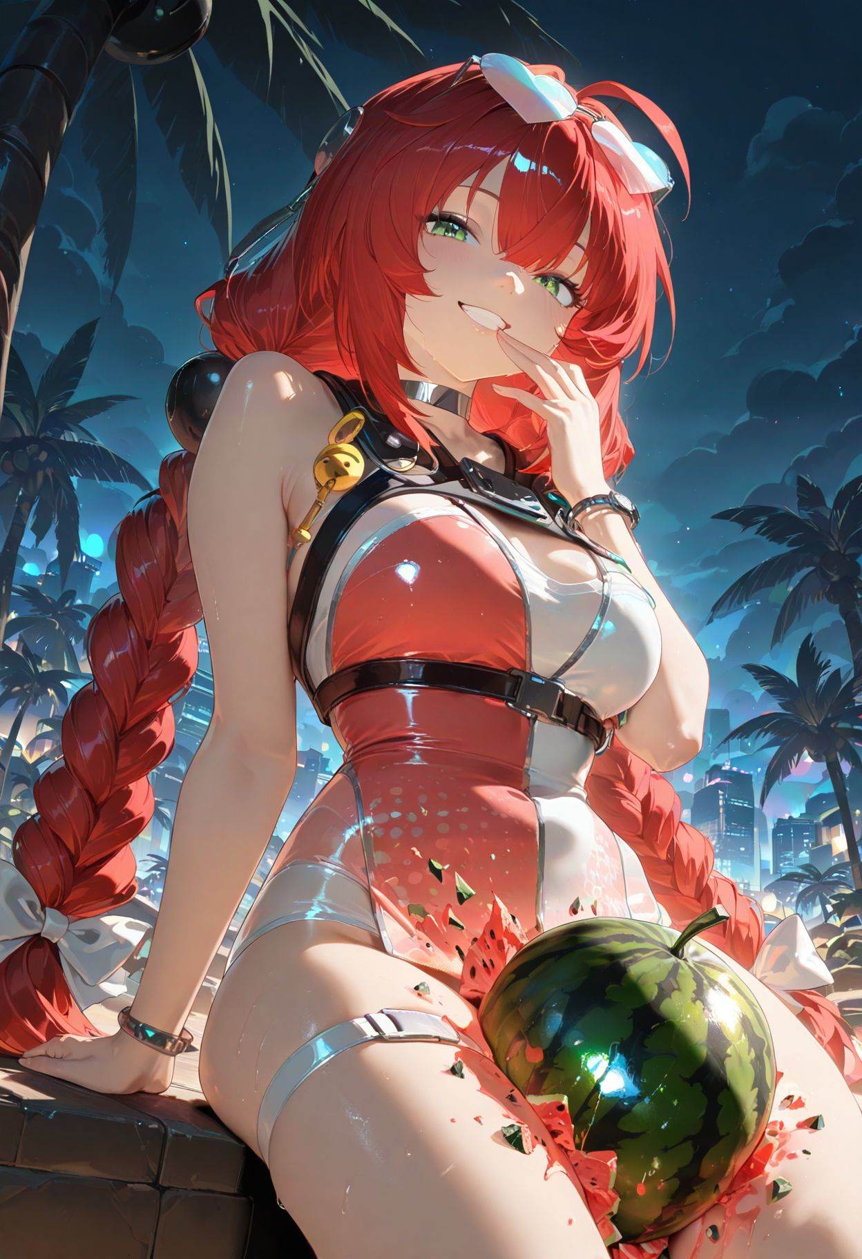 crushing food,  watermelon,  food between thighs on Tensor.Art