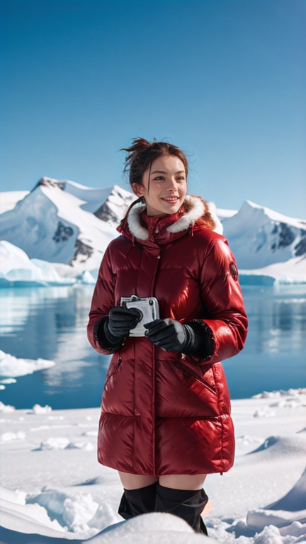 Candid Photojournalistic Shot] [French Supermodel,  stunning arctic outfit,  antarctica] [Colorful Gardens on Tensor.Art