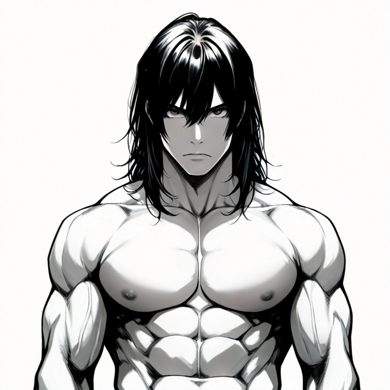masterpiece, best quality,solo,(white background:1.2),simple background,looking at viewer,   baki_manga_style,monochrome,greyscale,, male focus, muscular male<lora:刃牙风格-ill:0.8>