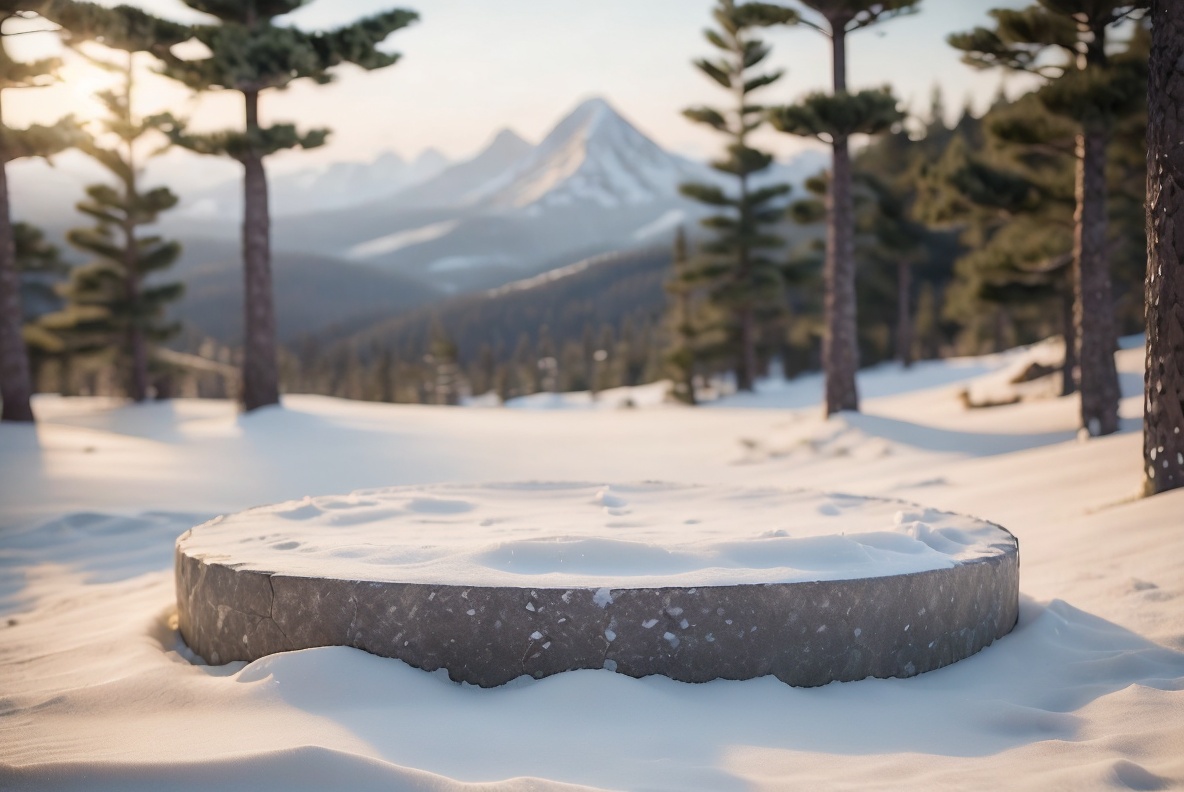 dianshangzhantai,no humans,tree,snow,outdoors,day,blurry,scenery,sky,mountain,snow,winter,blurry background,blue sky,depth of field,nature,pine tree,Booth,<lora:dianshangzhantai_20240411214053:0.8>,wooden truncated cone,, best quality,High Quality,realistic,RAW photo,masterpiece,8k,insane details,High detail,hyperdetailed,