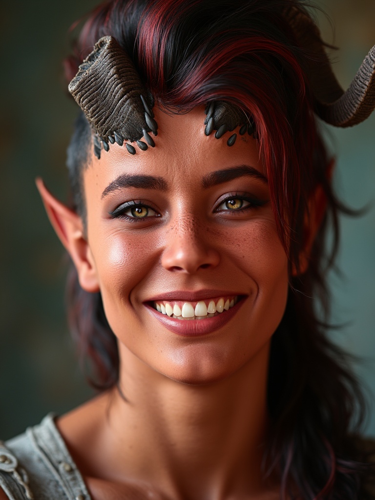 woman happy grin portrait. pointy teeth,  best quality,  4k on Tensor.Art
