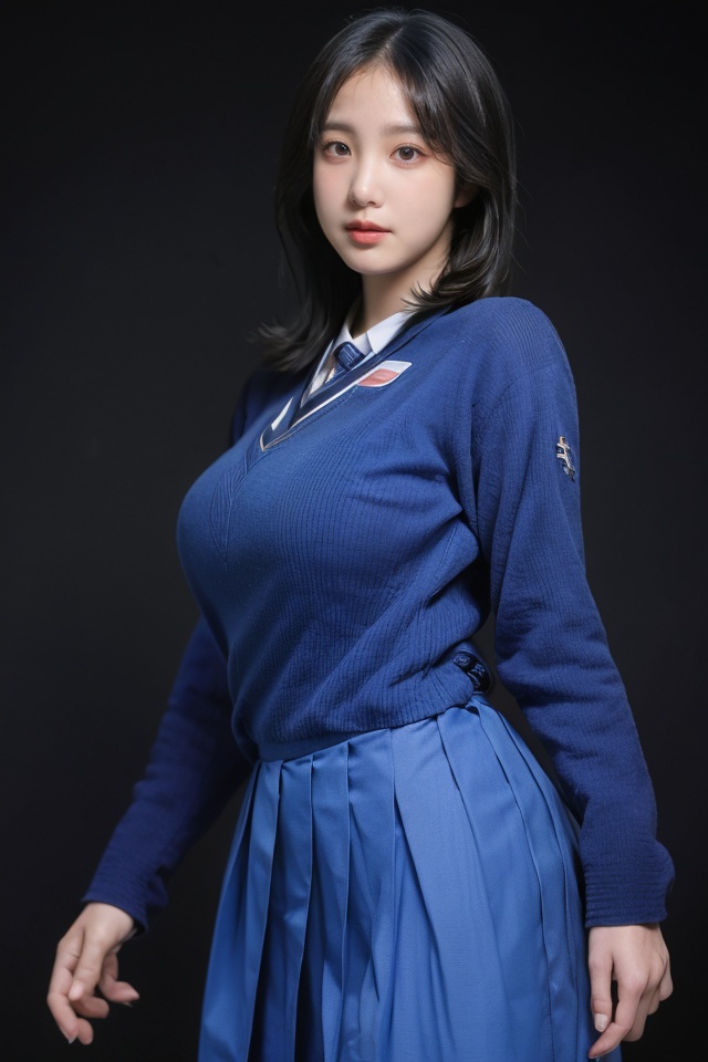 best quality,masterpiece,ultra high res,1girl,looking at viewer,pure color background,huge breasts,<lora:epicxin_lora:1>,school_uniform,