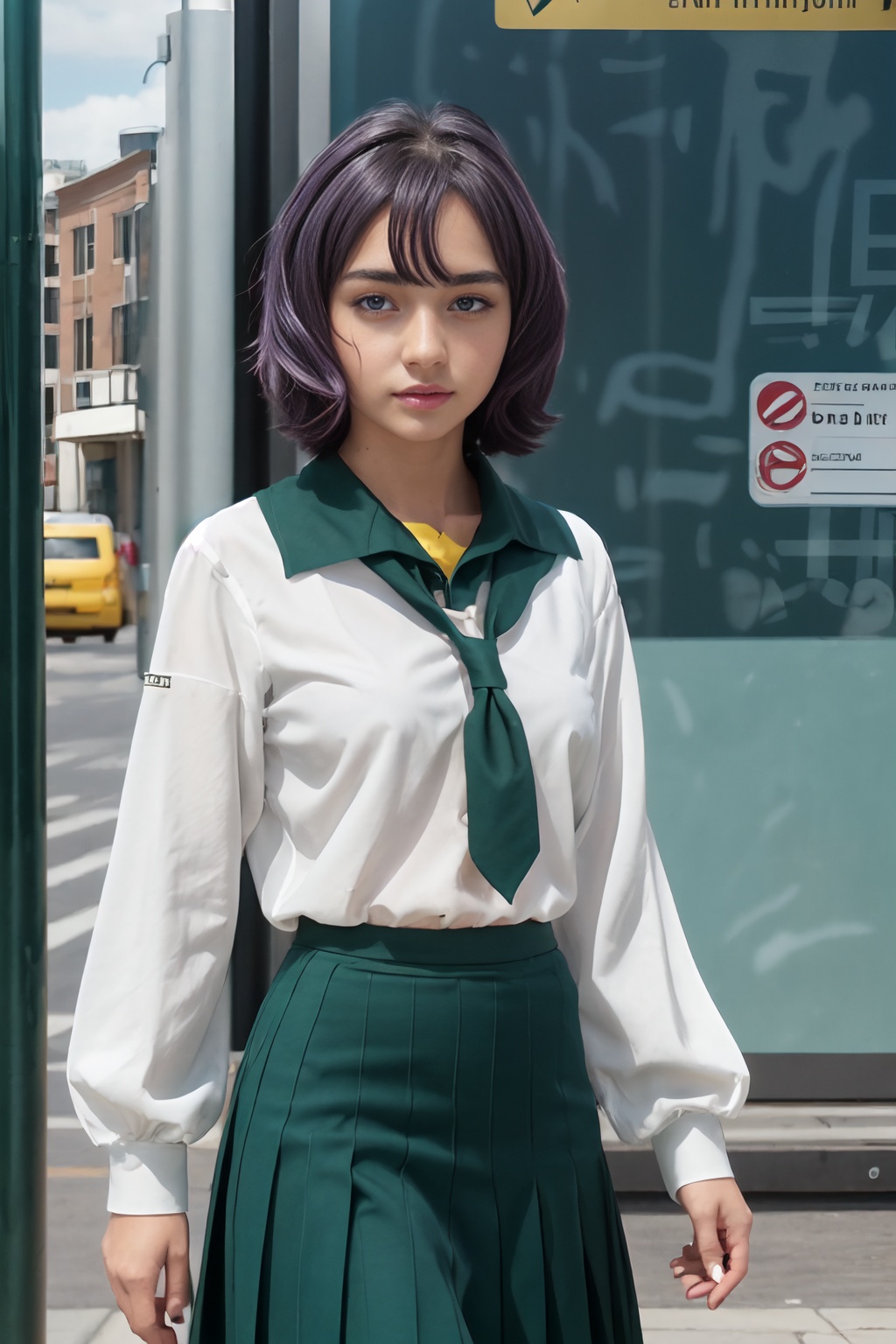 realistic skin,  HDR,  a beautiful 20-year-old girl at a bus stop on Tensor.Art
