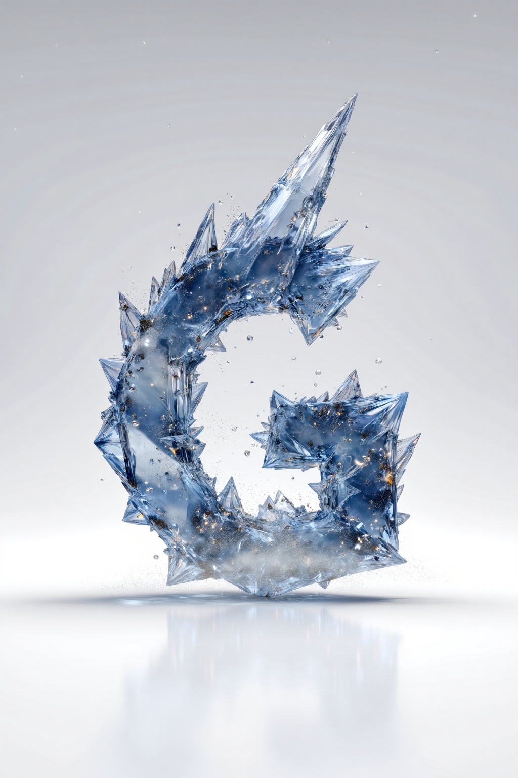 beijihui,3D icon design of letter 'G',**** of jagged ice shards with frosty surface textures,cold blue refractions,and sharp crystalline edges,hyperrealistic,hyperdetail,front view,studio lighting,100mm lens,white solid background,