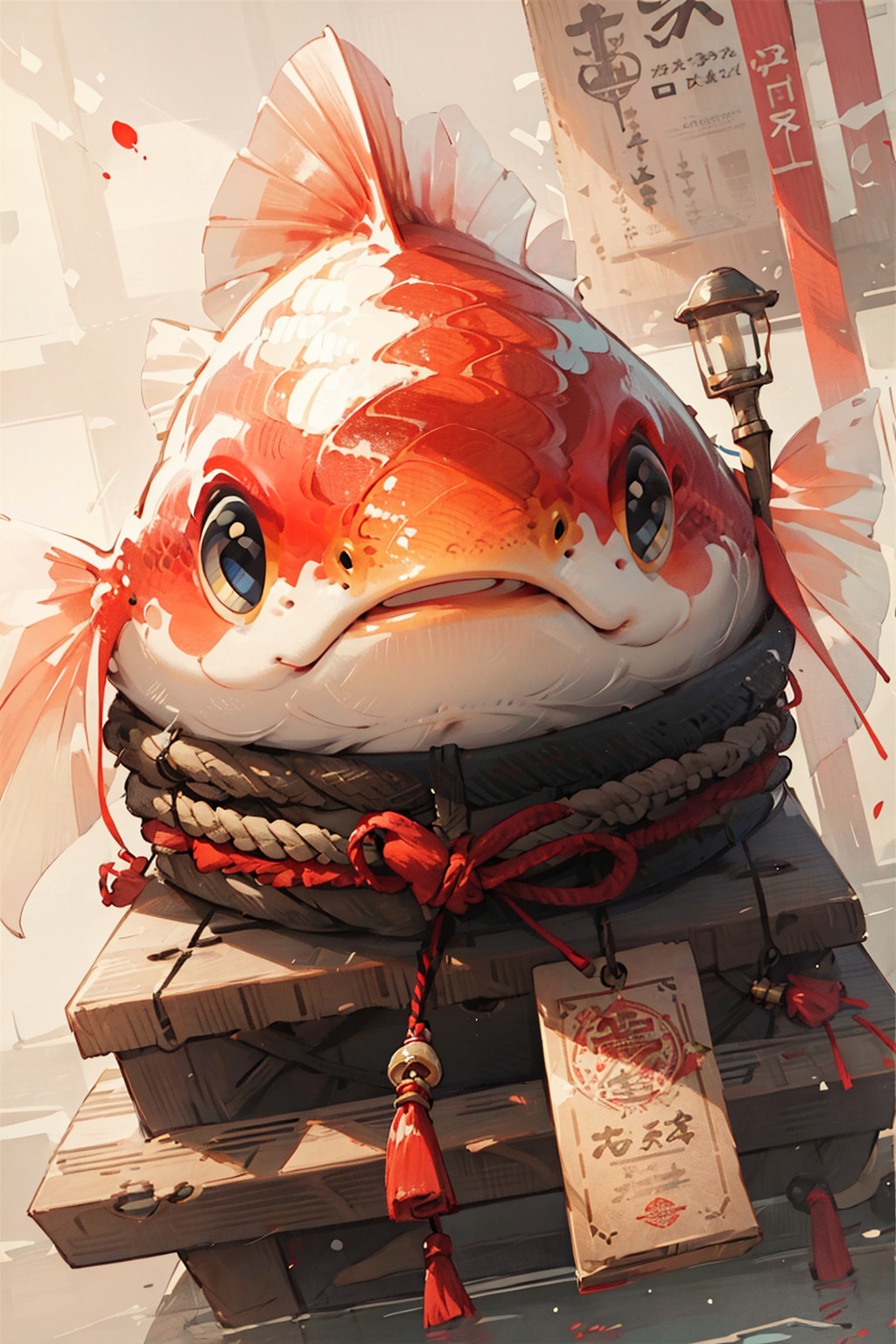 masterpiece,best quality,ultra-detailed,goldfish,rope,<lora:麻袋2024-004:0.7>,