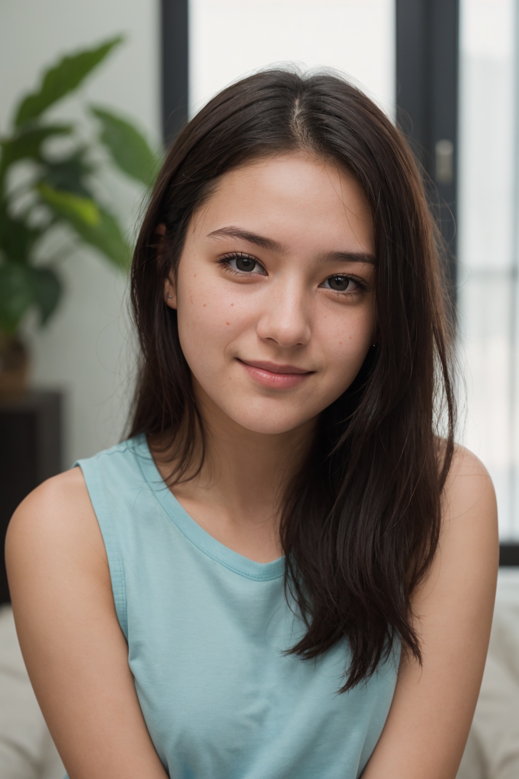 photo of a 18 year old girl,  forced smile,  facing viewer on Tensor.Art