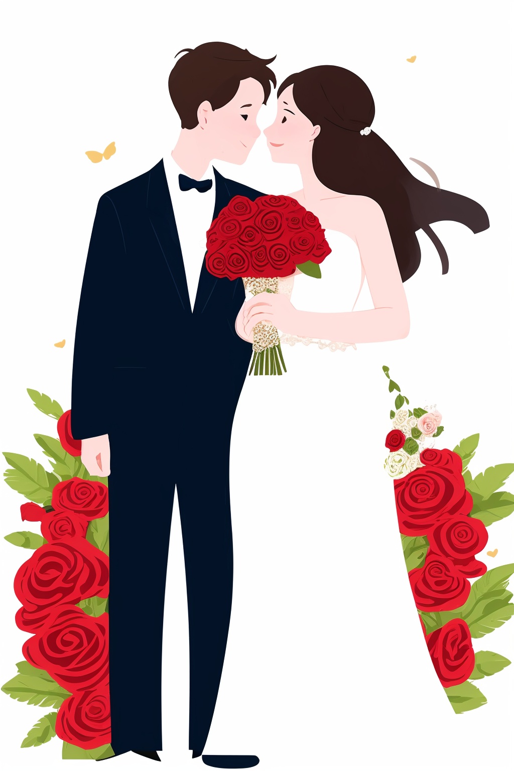 Valentine's Day,Flat painted style,1girl,1boy,rose,wedding_dress,simple background,<lora:lbc_Valentine's Day-ts:1.1>,love,romantism,masterpiece,