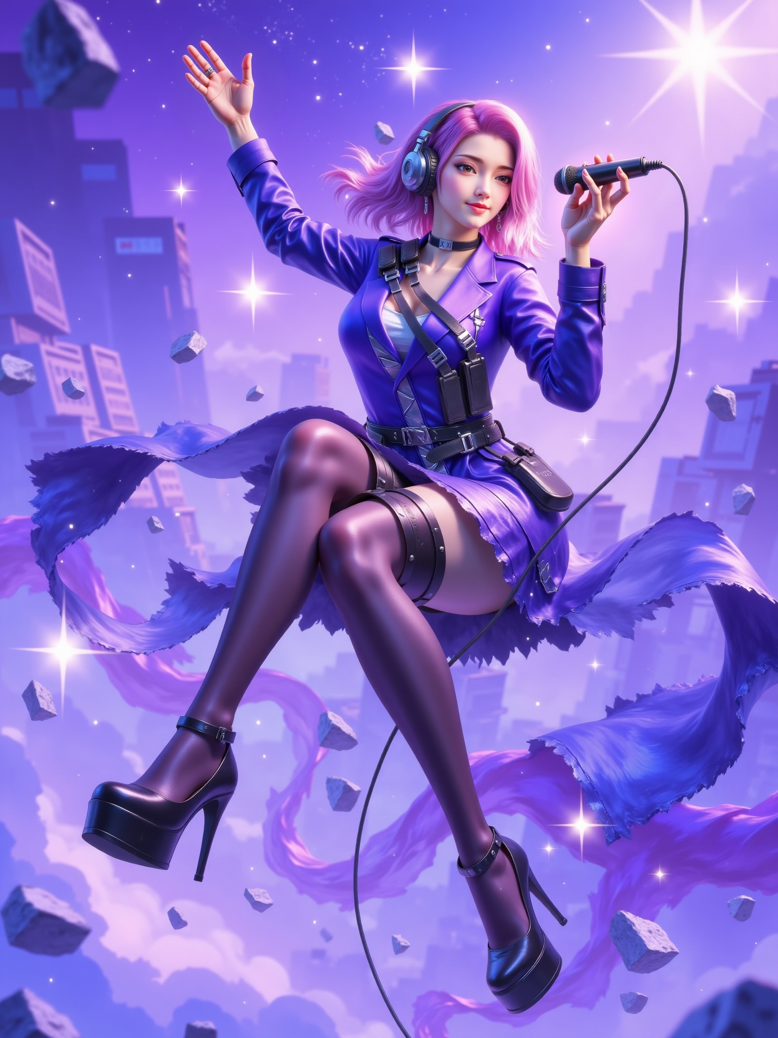 Fantasy style,comics,<lora:F.1_梧桐_厚涂风插画_v1.0:0.1>,<lora:flux-lora-云悠悠1:0.2>,Microphone in hand,