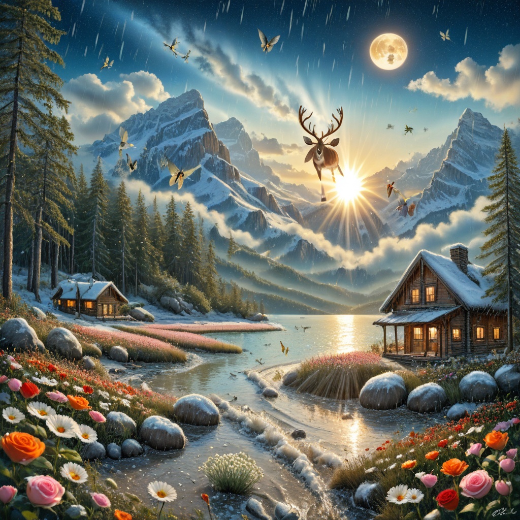 rich colors,  waterfall,  full moon on Tensor.Art