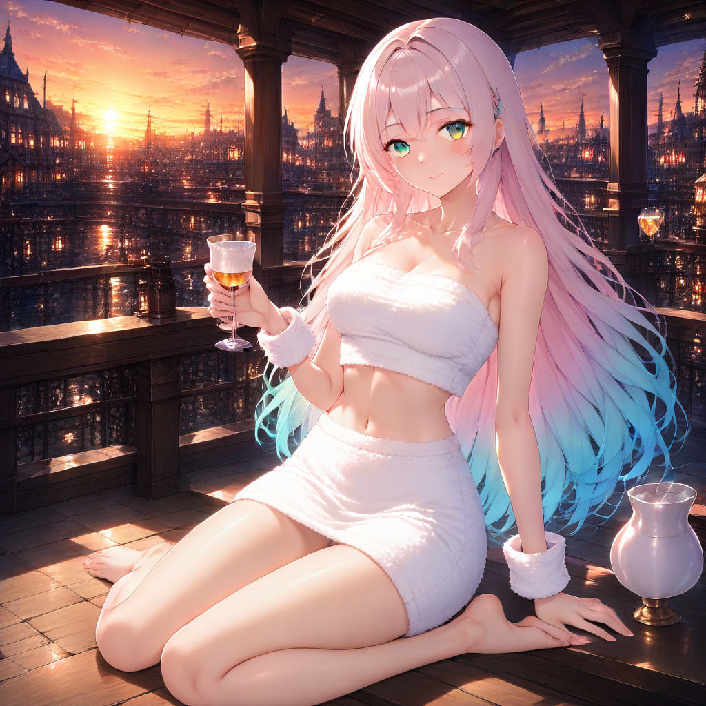 furset topskirt,  furset wrist cuffs,  long hair on Tensor.Art