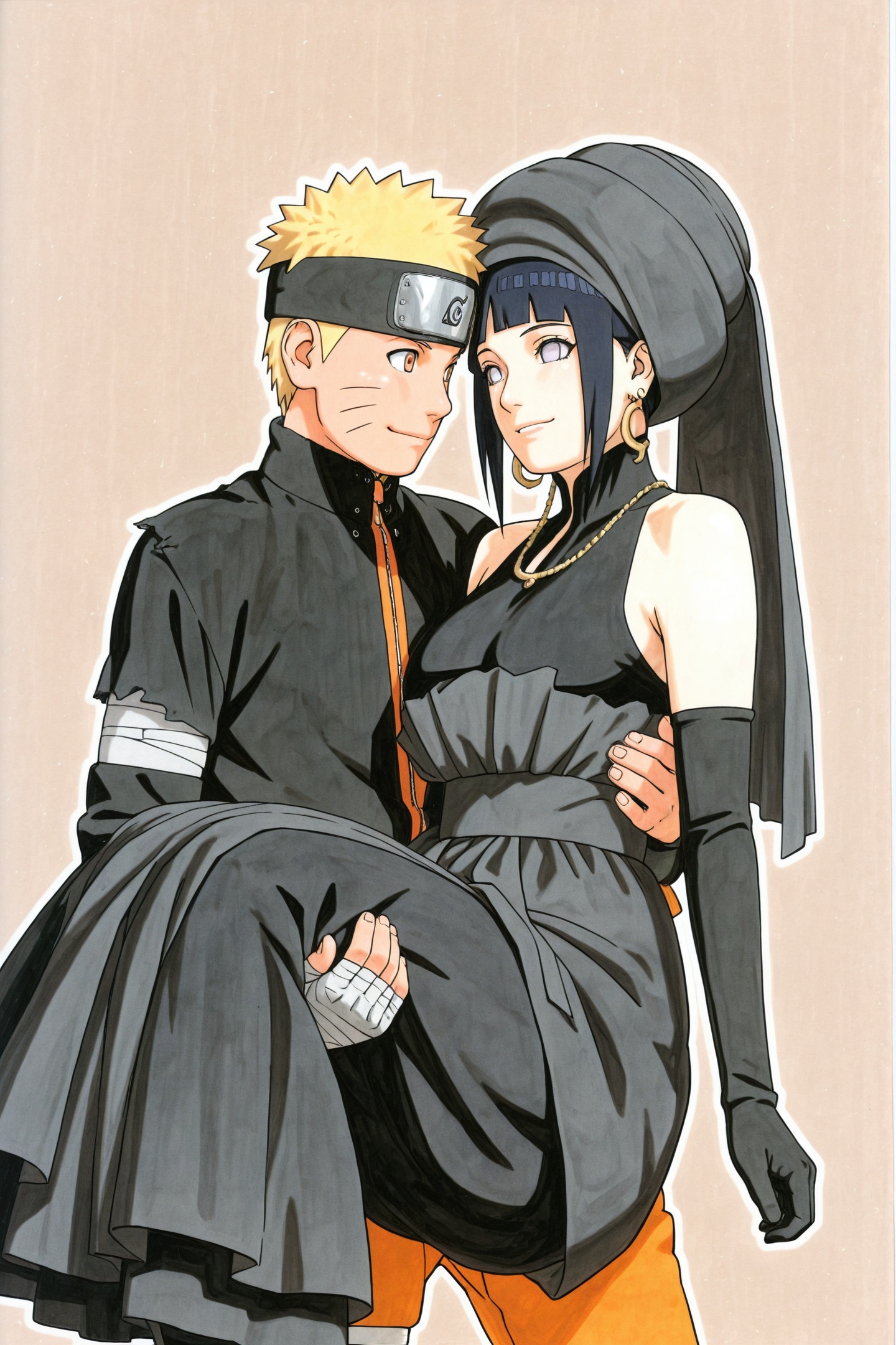 Kishimoto Masashi Style,  traditional media,  hyuuga hinata' dress on Tensor.Art