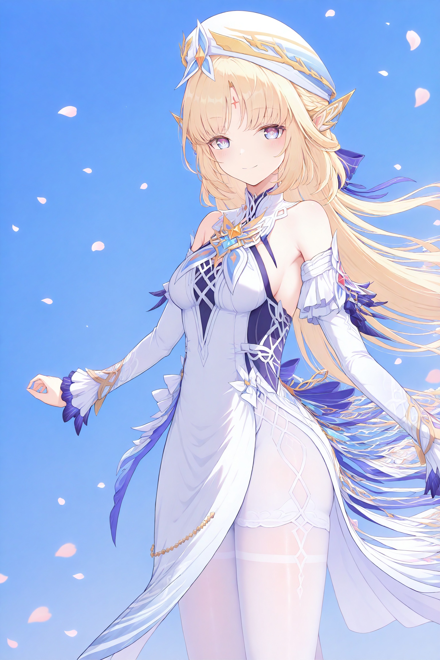 <lora:Nioh_v2:1>,Nioh,1girl,solo,looking at viewer,upper_body,smile,smile,dress,bare shoulders,pantyhose,detached sleeves,day,blue sky,petals,score_9,score_8_up,score_7_up,score_6_up,score_5_up,score_4_up,just describe what you want,tag1,tag2,