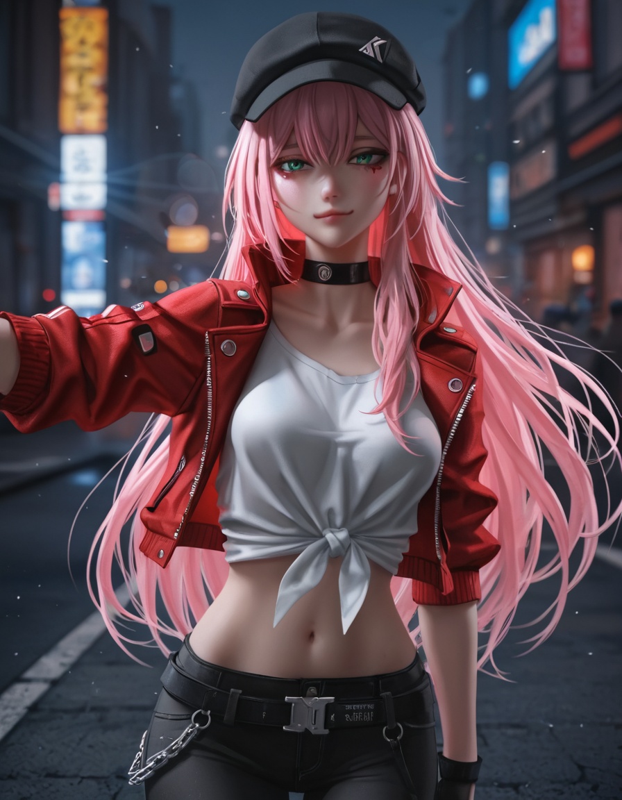 Depth of field,light particles,lens flare,(artist: quasarcake:0.8),extreme aesthetic,(wlop:0.6),wanke,relle,wanke,masterpiece,best quality,good quality,newest,year 2024,year 2023,very aesthetic,absurdres,Visual impact,Electromotive force,perspective composition,a shot with tension,ultra-high resolution,32K UHD,sharp focus,best quality,masterpiece,Emotionalization masterpiece,unconventional supreme,masterful details,with a high-end texture,in the style of fashion photography,(Visual impact:1.2),giving the poster a dynamic and visually striking appearance,impactful picture,official art,colorful,splash of color,movie perspective,masterpiece,best quality,amazing quality,very aesthetic,absurdres,best quality,good,(miurahha, bacius, ririko (fhnngririko):0.4),1girl,black hat,crop top,green eyes,looking at viewer,midriff,navel,pink hair,rappa (honkai: star rail),red jacket,solo,tied shirt,very long hair,white shirt,smile,smug,close-up,dynamic angle,dynamic action,graffiti,street,night,cyberpunk city,slightly blurred background,graffiti effect,ninja,full_shot,looking_at_viewer,dynamic_angle,depth of field,solo_focus,face_focus,eyes_focus,