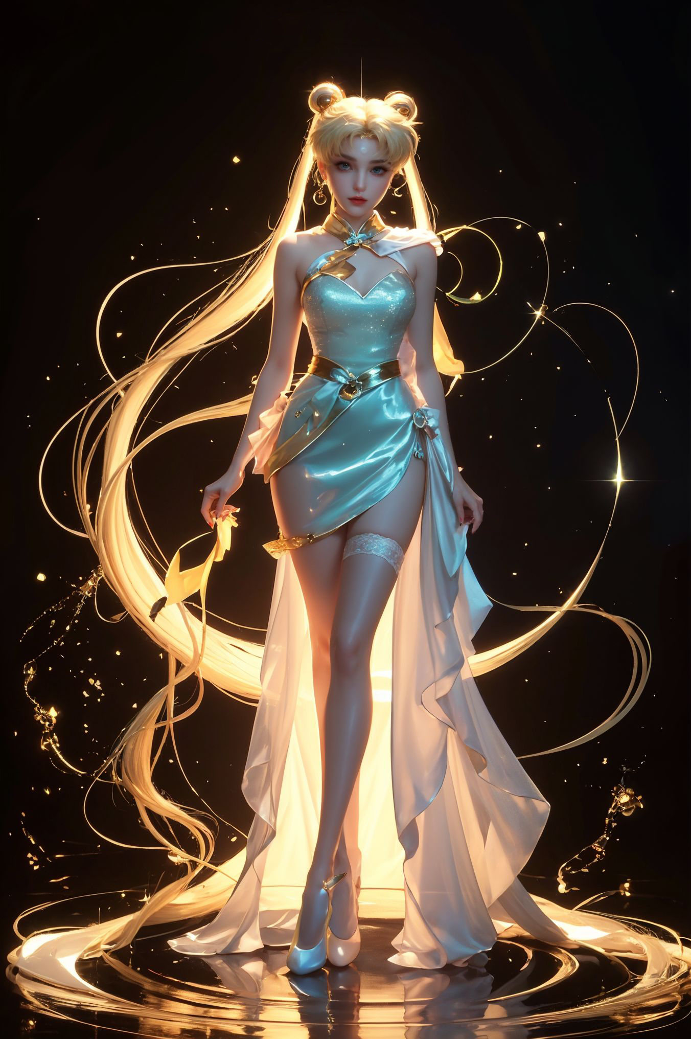 Black background,  Fashion cheongsam,  nail polish on Tensor.Art