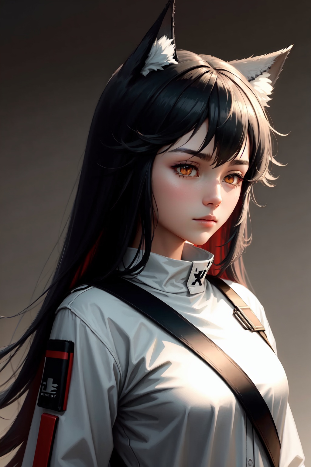 texas_(arknights),wolf_girl,simple_background,animal_ear_fluff,long_sleeves,closed_mouth,1girl,solo,looking_at_viewer<lora:texas_(arknights):1>,simple background,white backgroundmasterpiece,best quality, highly detailed, 