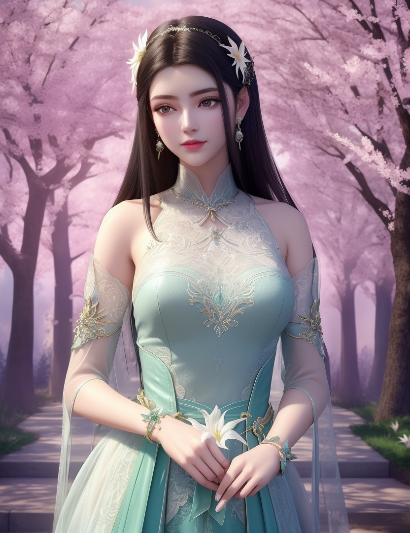 ultra realistic 8k cg, picture-perfect face, flawless, clean, masterpiece, professional artwork, famous artwork, cinematic lighting, cinematic bloom, perfect face, beautiful face, fantasy, dreamlike, unreal, science fiction,  beautiful clothes, lace, lace trim, lace-trimmed legwear,  (rich:1.4), prestige, luxury, jewelry, diamond, gold, pearl, gem, sapphire, ruby, emerald, intricate detail, delicate pattern, charming, alluring, seductive, erotic, enchanting, hair ornament, necklace, earrings, bracelet, armlet,halo((,1girl, pov,))(((,lily \(flower\),  1girl, spring_\(season\), solo,looking at viewer, ))) <lora:DA_XiaoXunEr:0.6>