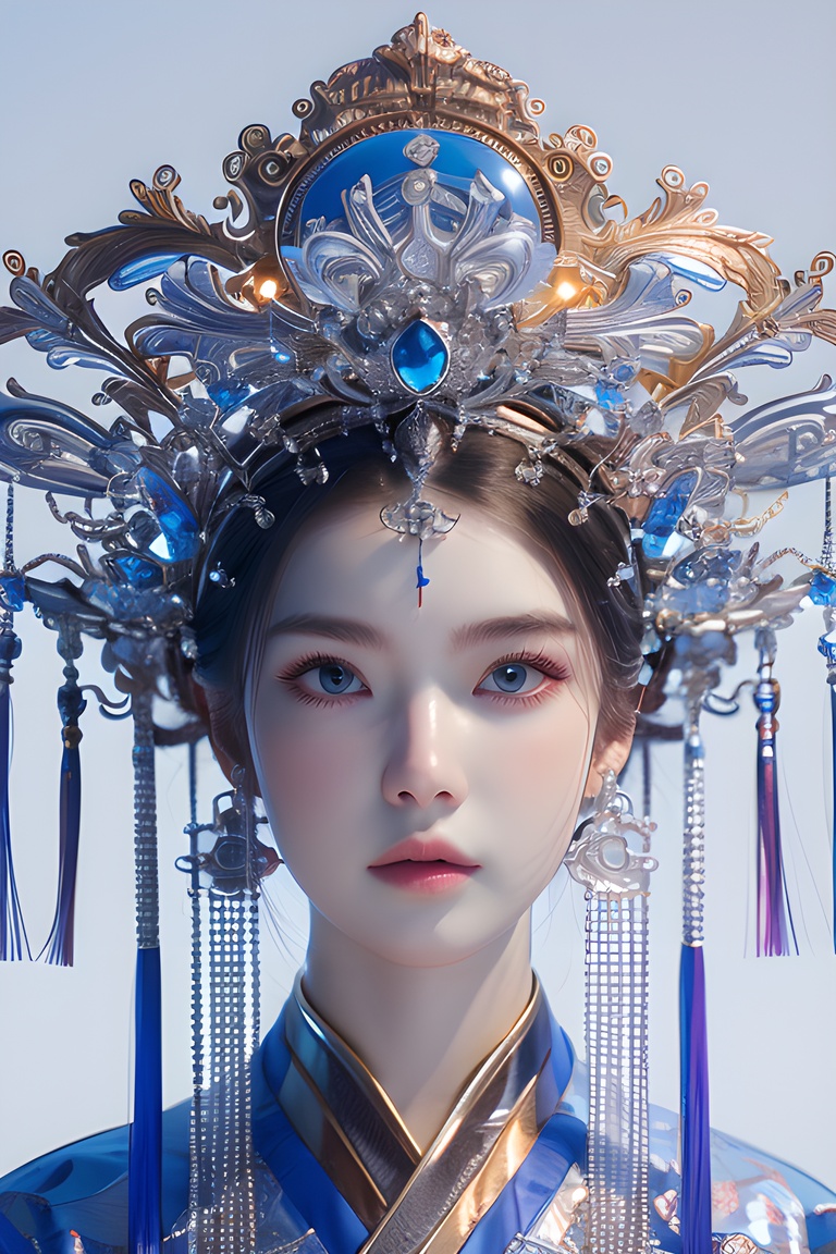 1beauty,colorful,neon lights,Cyberpunk beauty,artist name,bangs,blue eyes, closed mouth ,earrings ,eyelashes ,face, glowing ,gradient, gradient background ,hair ornament ,hair stick ,halo ,jewelry ,lips ,long hair, looking at viewer ,makeup ,mascara, portrait ,simple background ,solo, tassel ,upper body ,cyberpunk ,3d, neon light ,Bagua ,Tai Chi ,future technology, glow, glow effect ,high detail, best quality ,Tang Dynasty clothing ,hanfu , <lora:20240218-1708234260649:0.7>, <lora:lora_美女大胸写实:0.4>, <lora:meinv123:0.6>