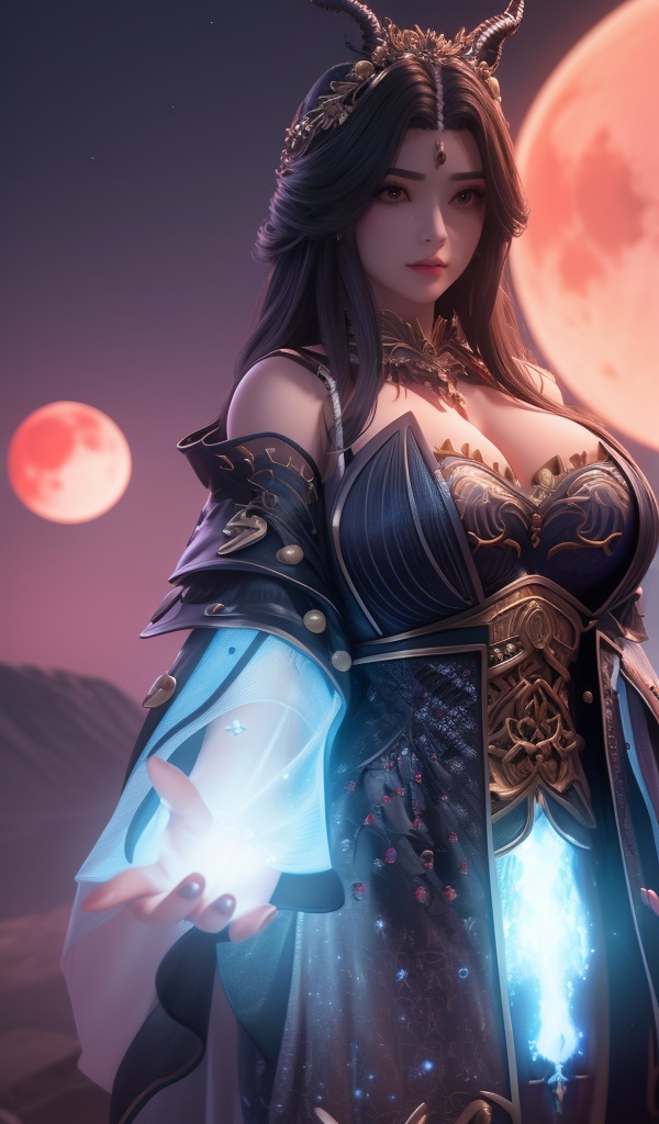 <lora:642-DA-完美世界-龙女:0.8>(,1girl, ,best quality, ),looking at viewer,  ,,ultra detailed background,ultra detailed background,ultra realistic 8k cg,, ,masterpiece, (( , )),, ,science fiction,mole, ,    ,red moon, black rose,     (cleavage), (),