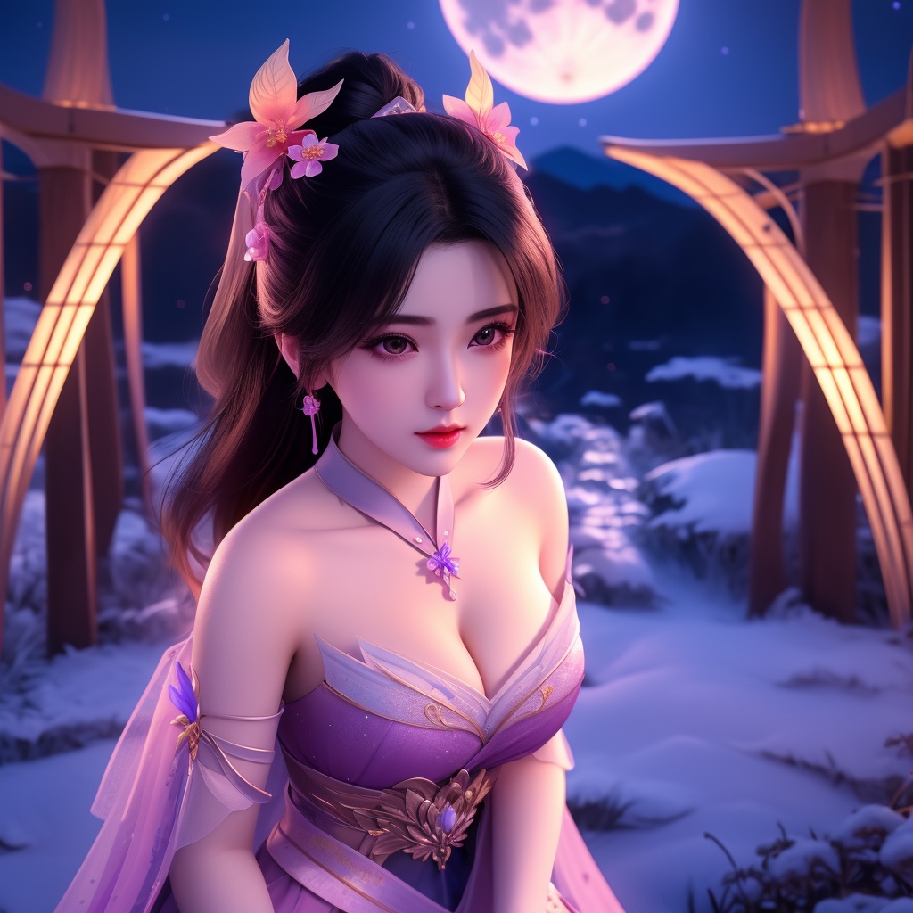 <lora:神墓-梦可儿:0.8>  (,1girl, ,best quality, ),looking at viewer,  ,ultra detailed background,ultra detailed background,ultra realistic 8k cg,, ,masterpiece, (( , )),, ,   ,   cure blossom, full moon,night,night sky,  (cleavage), (), ,,