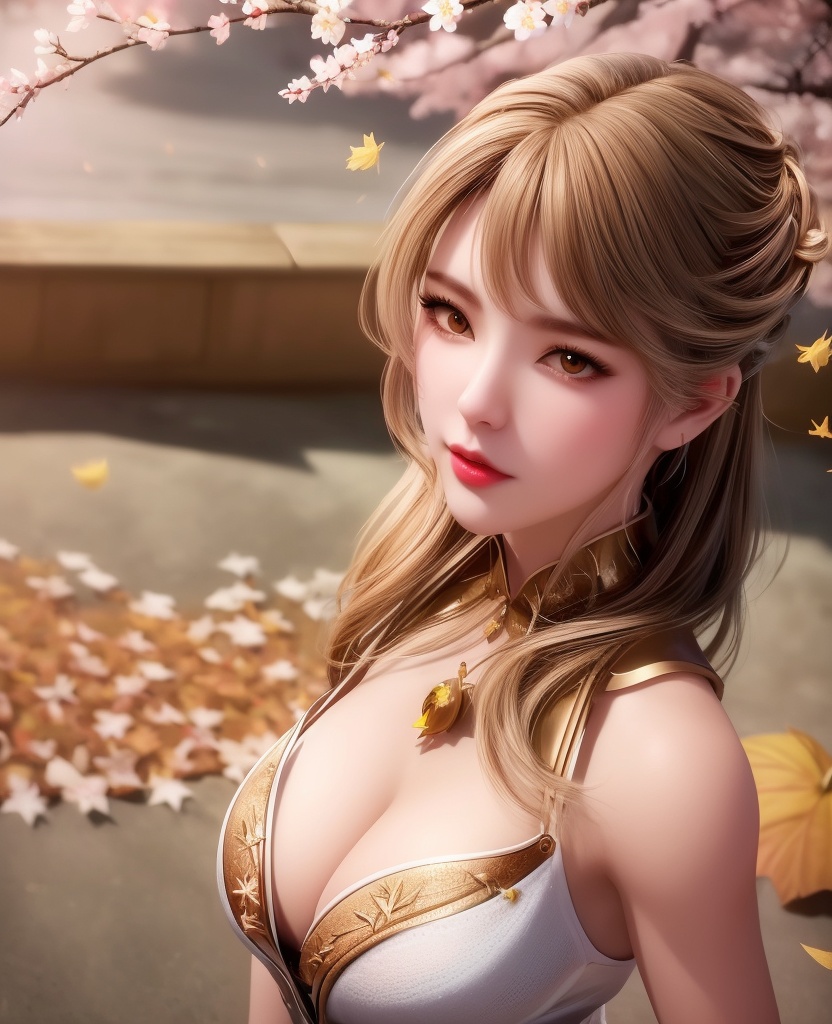 <lora:555-DA-斗罗大陆-宇梦迪:0.8>(,1girl, ,best quality, ),looking at viewer,  ,ultra detailed 8k cg,ultra detailed background,ultra realistic 8k cg, ,masterpiece, (( , )),, ,science fiction,mole, ultra realistic 8k cg, ,    ,(,cherry blossoms, autumn leaves,perfect cherry blossom,   ), (cleavage),