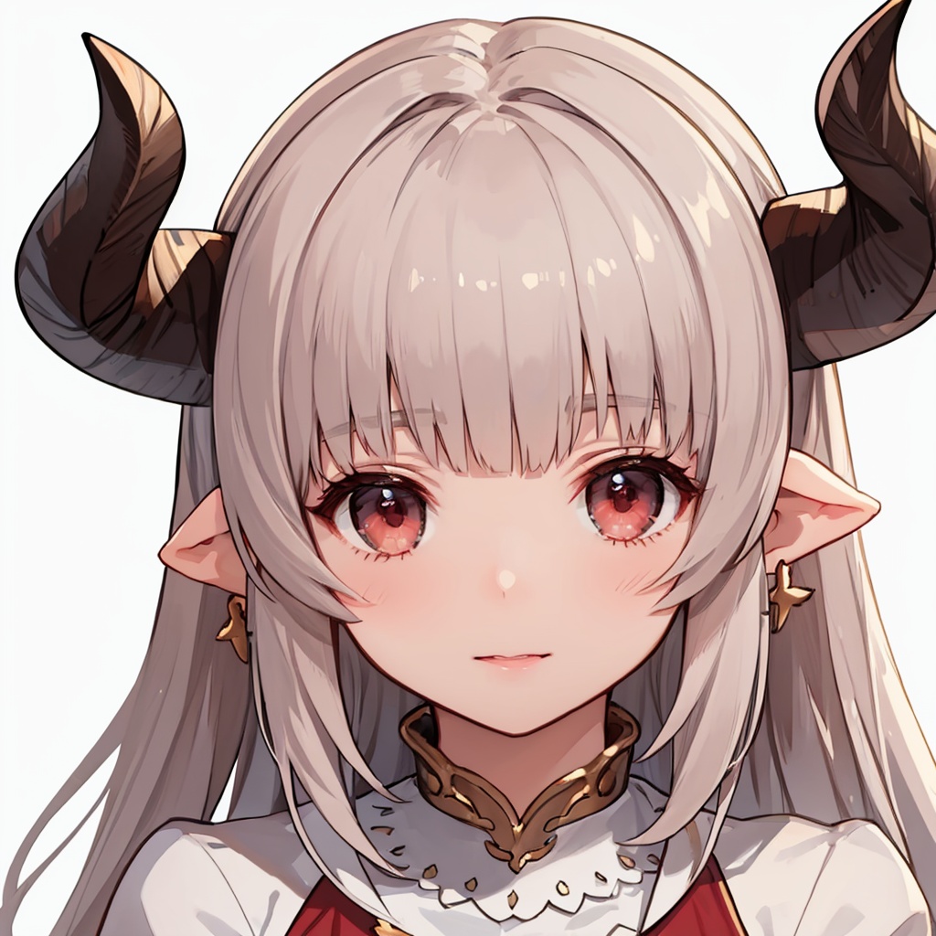 masterpiece,best quality, highly detailed, portrait,close-up,upper body,alicia (granblue fantasy),1girl,draph,horns,<lora:alicia_(granblue_fantasy):1>,simple background,white background,