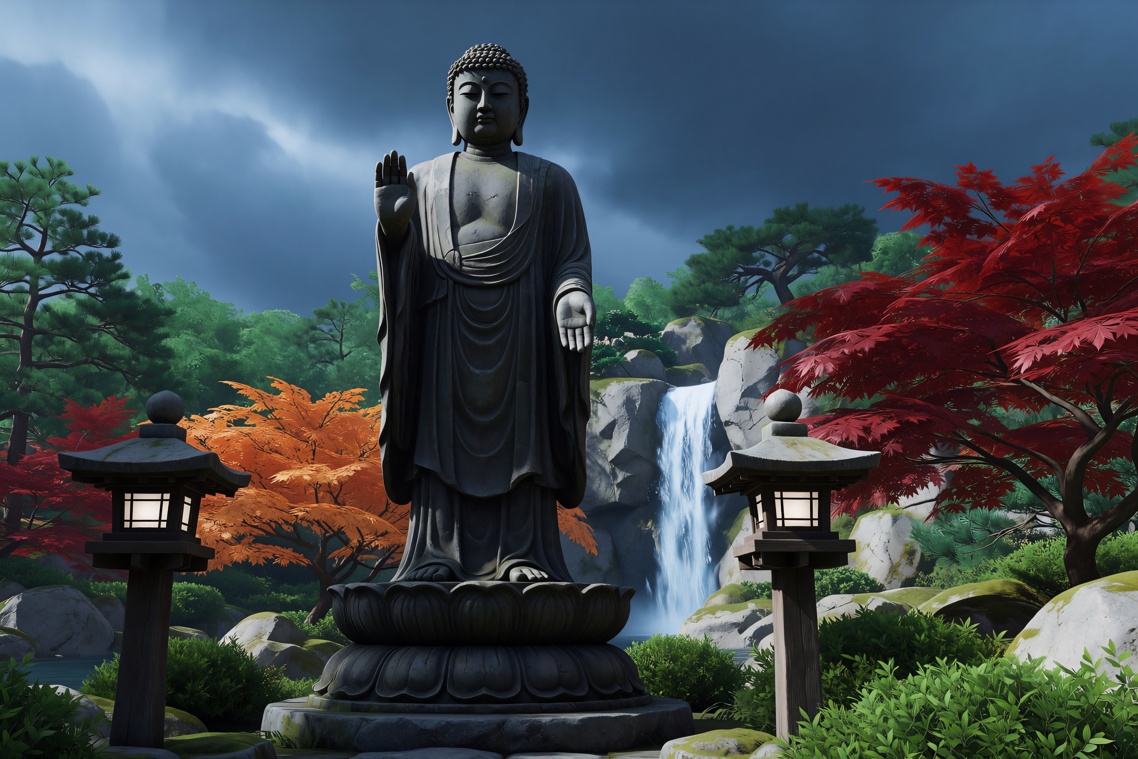 Game CG Style,  statue,  tree on Tensor.Art