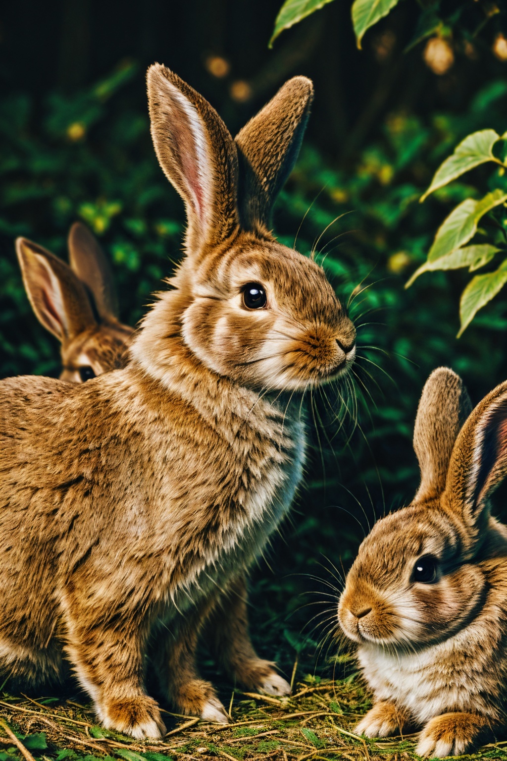 <lora:tutututu_20240119010100-000009:0.4>,brown rabbits,soft light,Three rabbits,lined up,tutututu,animal portrait,close-up,furry,long ears,masterpiece,best quality,