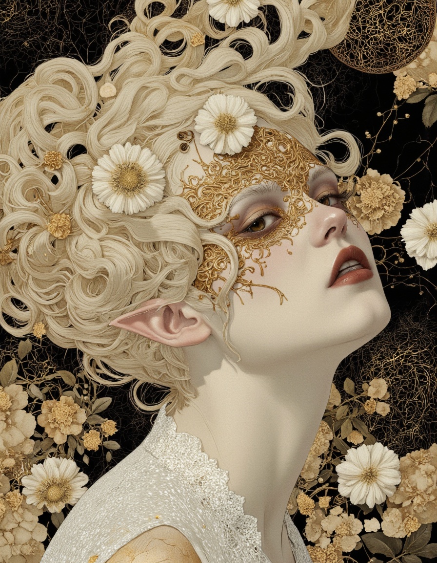 By Phandigrams. A digital illustration shoot from a portrait camera angle about a stylized portrait of a young woman with...