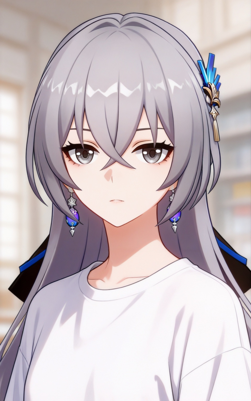 depth of field,masterpiece,best quality,very aesthetic,alternate costume,alternate costume,2024,2023,perfect composition,ultra-detailed,extreme aesthetic,masterpiece,best quality,good quality,newest,year 2024,year 2023,very aesthetic,absurdres,looking_at_viewer,colorful,long hair,multicolored hair,gradient hair,streaked hair,upper_body,<lora:布洛妮娅·衣服百搭款ILL:0.8>,bronya rand \(honkai: star rail\),grey hair,long hair,hair ornament,grey eyes,hair between eyes,crossed bangs,