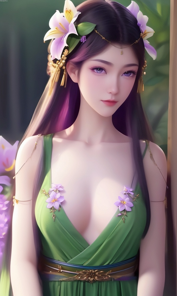(,1girl, ,best quality, ),looking at viewer, <lora:408-DA-凡人修仙传-卓如婷:0.8> ,ultra detailed 8k cg,ultra detailed background,ultra realistic 8k cg,1girl, solo,(bare shoulders:0.85),(masterpiece, best quality),((oil painting style)),sexy young lady,(beautiful face and eyes),(upper body:1.5),(whole body:1.05),(single person:1.2),surrounded by flowers, (lily), roses, floret, vegetation, white, purple, purplish pink,Impressionism,colorful,(Breast size:1.3),(()), 