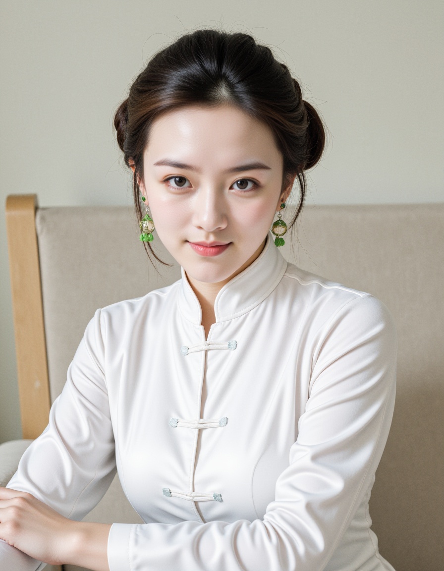 1girl,upper body,realistic,white chinese dress,