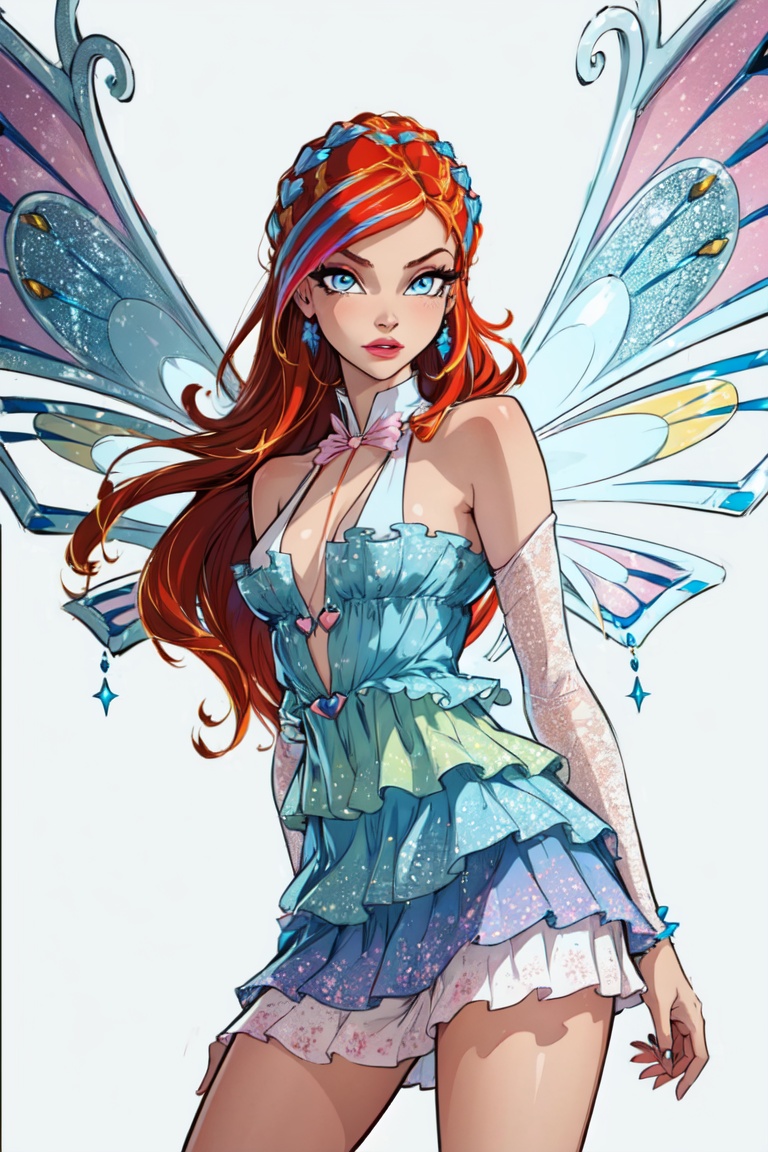 dress,  fairy wings,  red hair on Tensor.Art