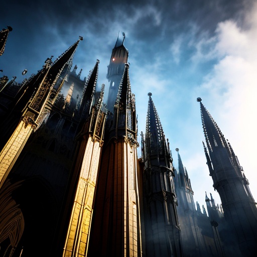 a large gothic building with a clock tower on top of it's side and a sky background with clouds,  building,  city by 小小学徒...