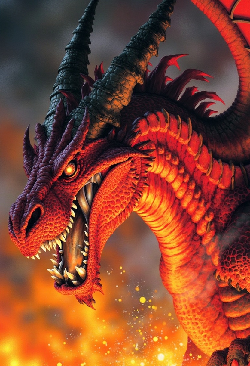 secret_grotesque_fantasy,  a fierce ***** dragon captured in a close,  imposing portrait view with its head and upper tors...