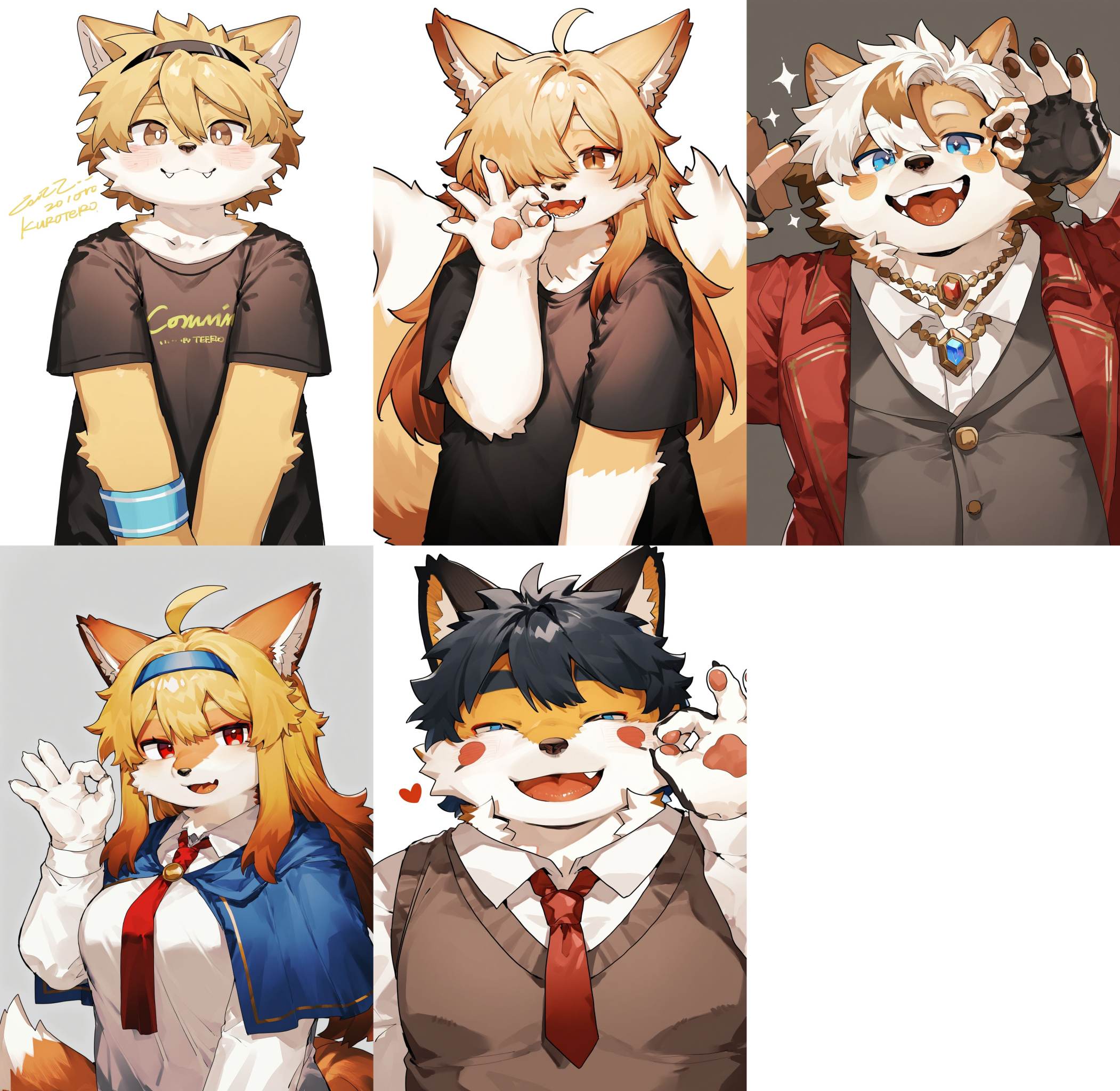 <lora:KUROTERO style(noob):1>KUROTERO style, ok sign, 1boy,solo,furry male,upper body,, masterpiece,best quality,